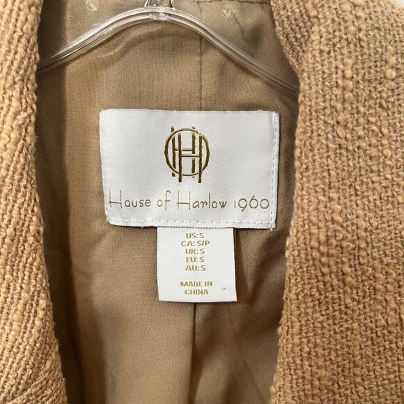 House of Harlow Tweed Cropped Tan Blazer Jacket Size S Gold Buttons neutral - Picture 7 of 12